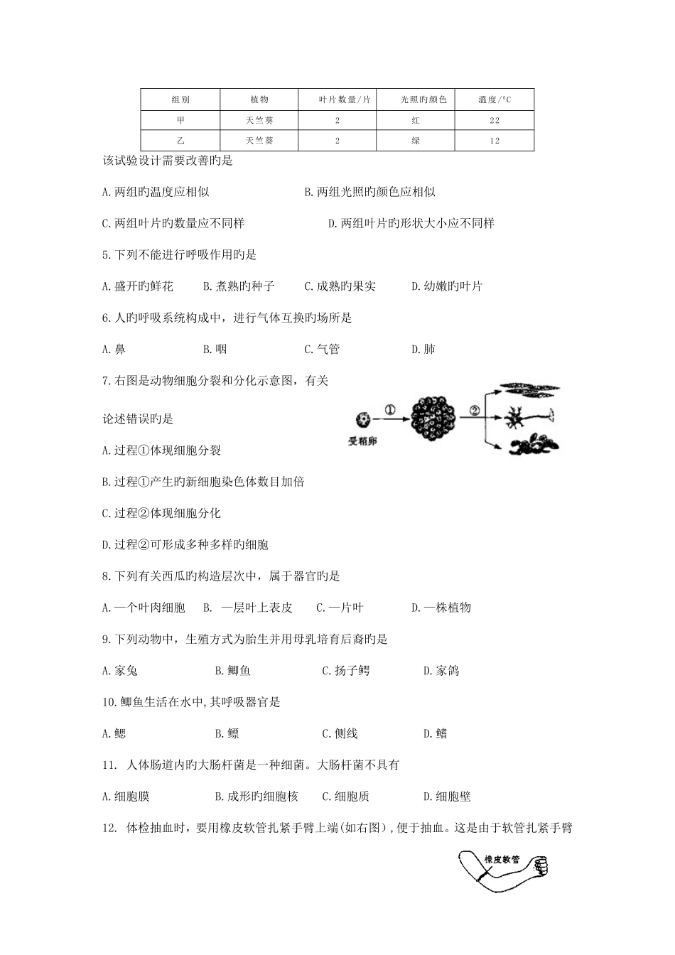 2025年江苏省南通市初中学业水平测试生物试题WORD版含答案_第2页