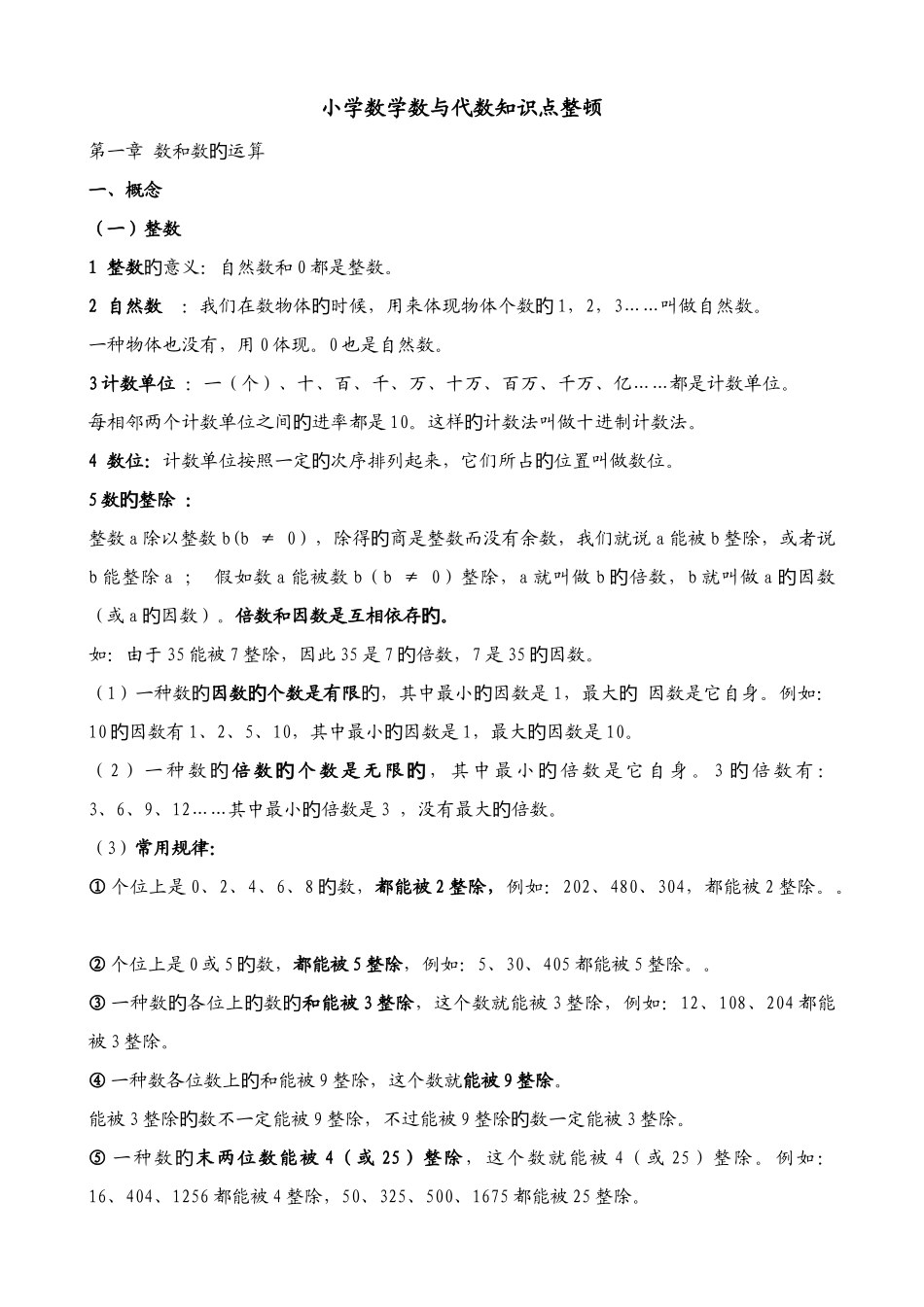2025年小学数学数与代数知识点整理_第1页