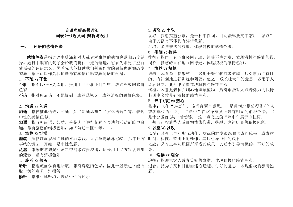 2025年公务员考试行测题言语理解高频词汇汇编_第1页
