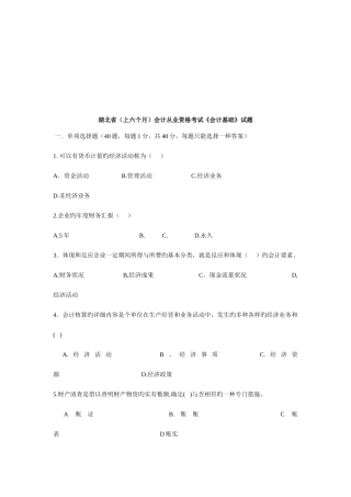 2025年湖北省年度会计从业资格考试试题