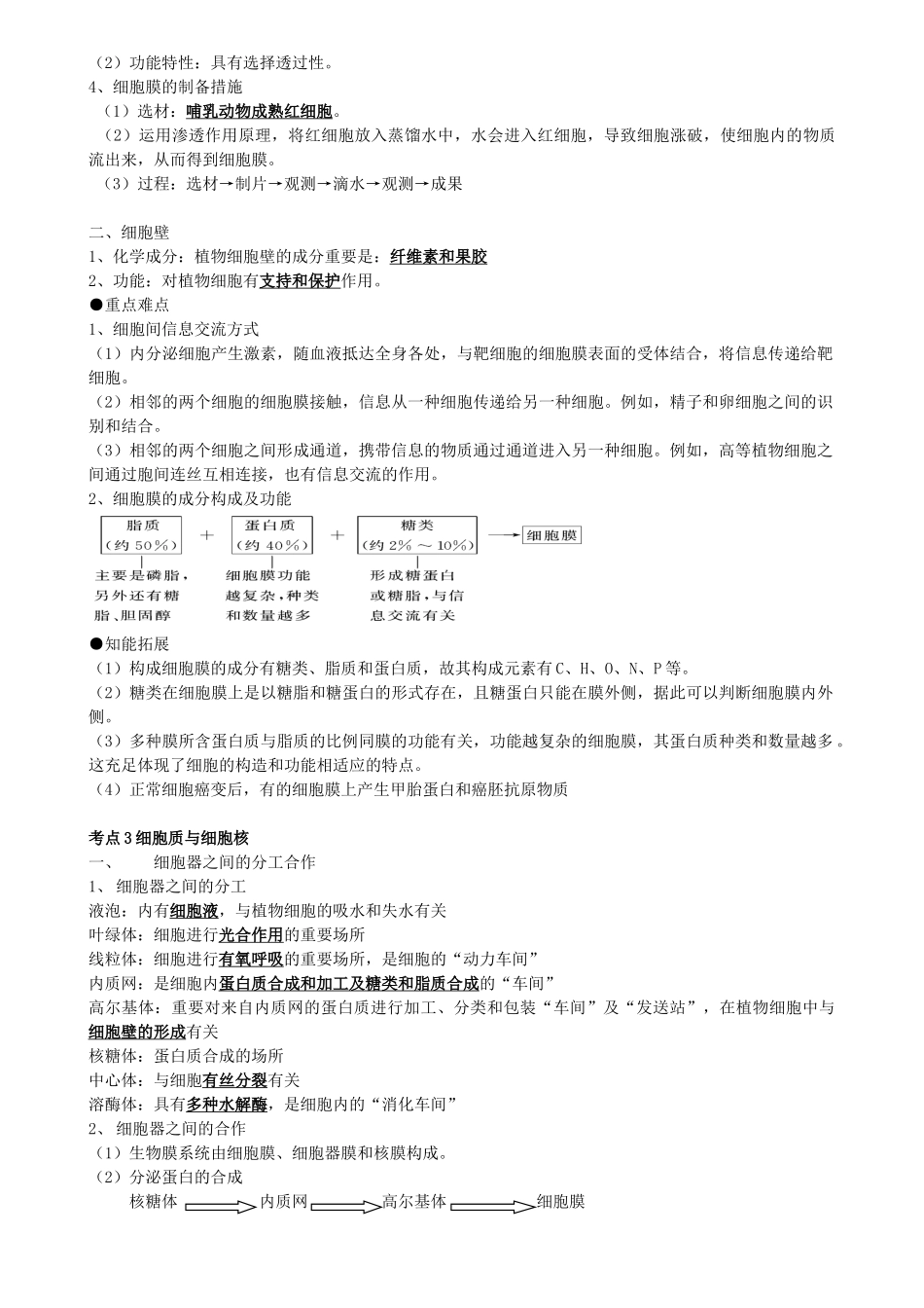 2025年高中生物必修一细胞的结构和功能专题知识点练习讲义_第3页