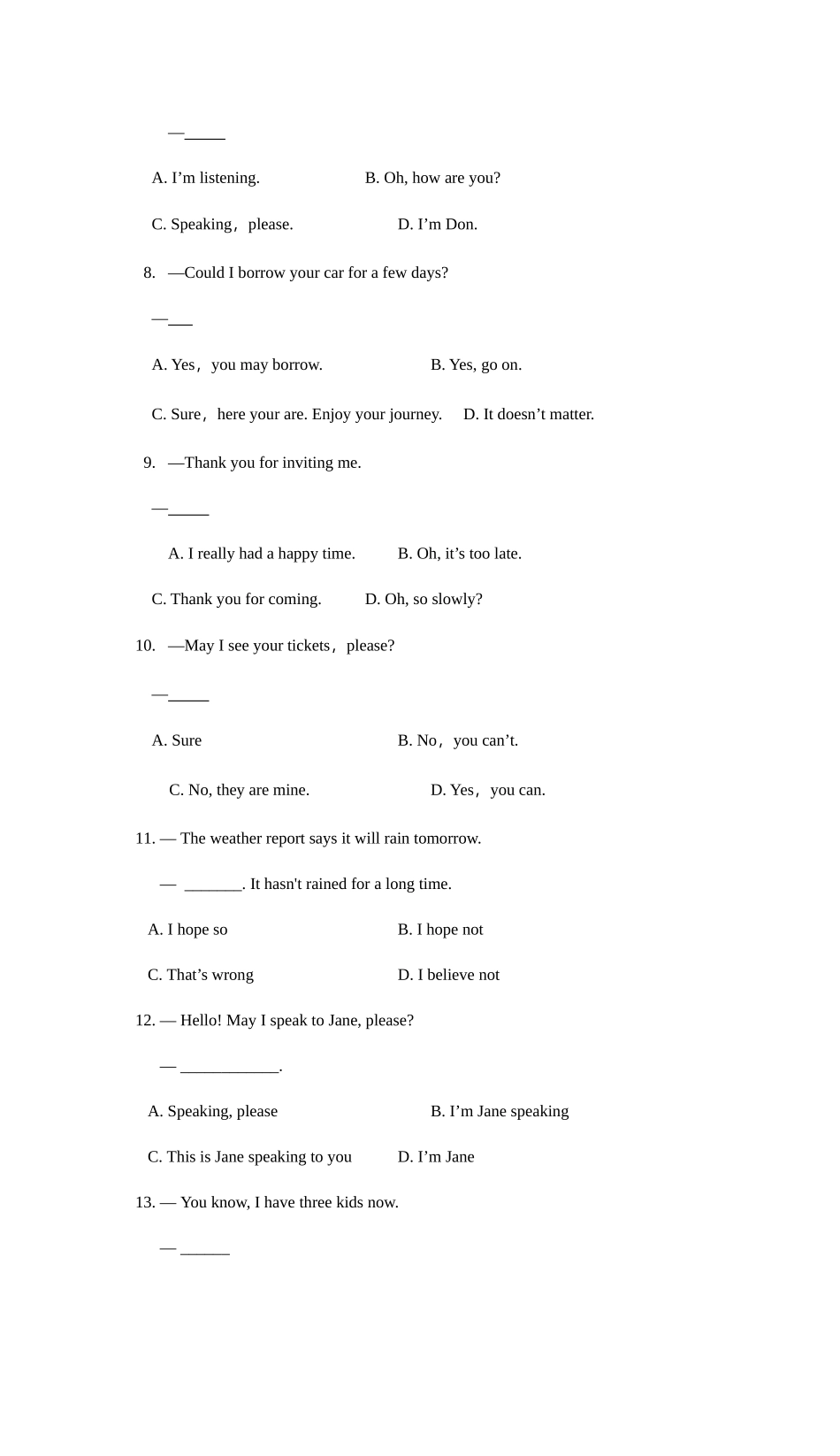 2025年湖南电大1月听说英语资料试题_第3页