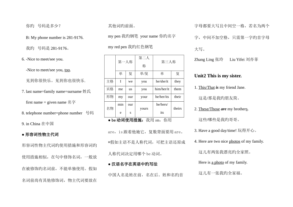 2025年超全人教版英语七年级上册知识点归纳_第3页