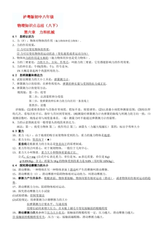2025年八年级物理下册《力和机械》知识点总结教学提纲