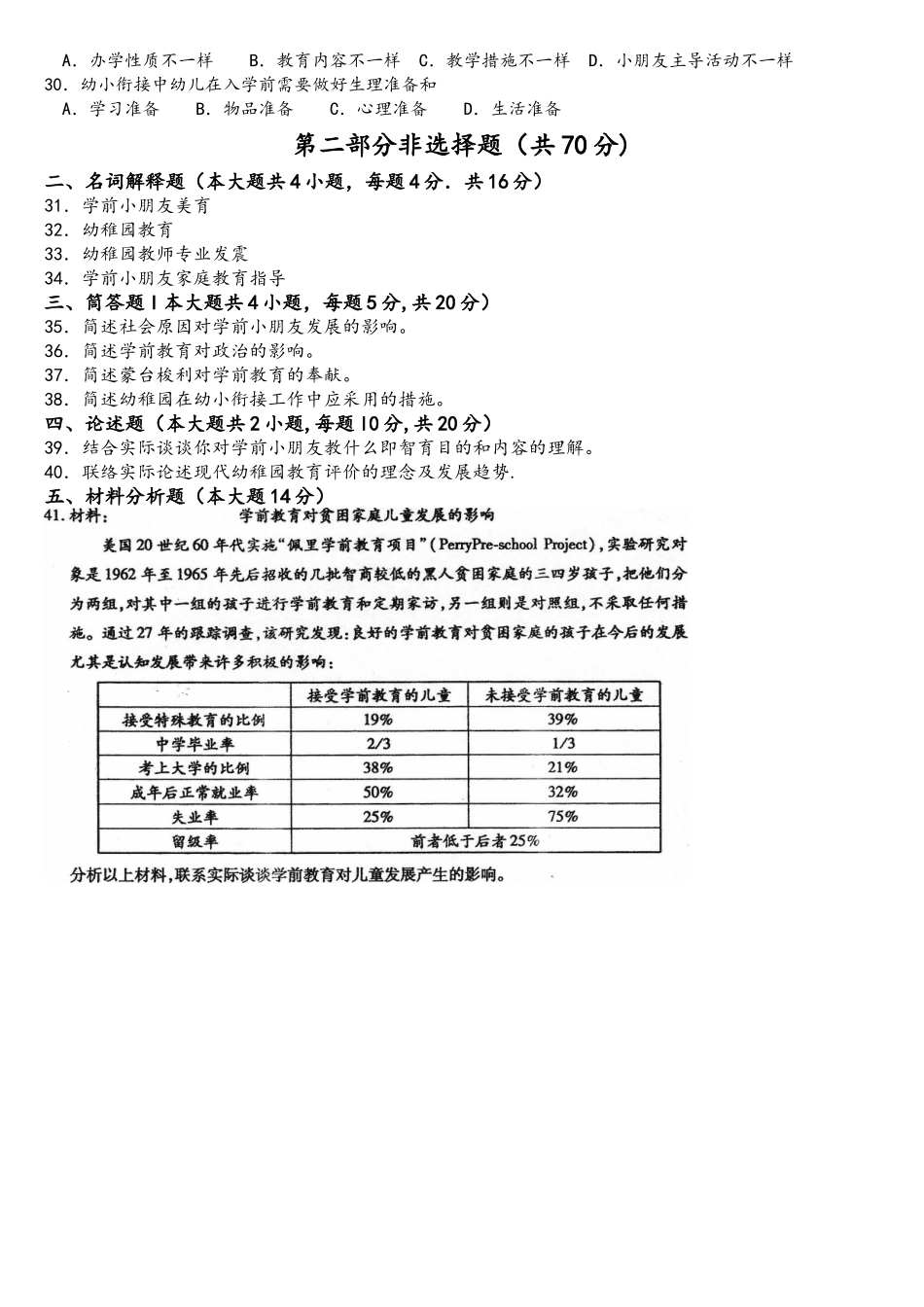 2025年04月自考学前教育原理00398真题和答案_第3页