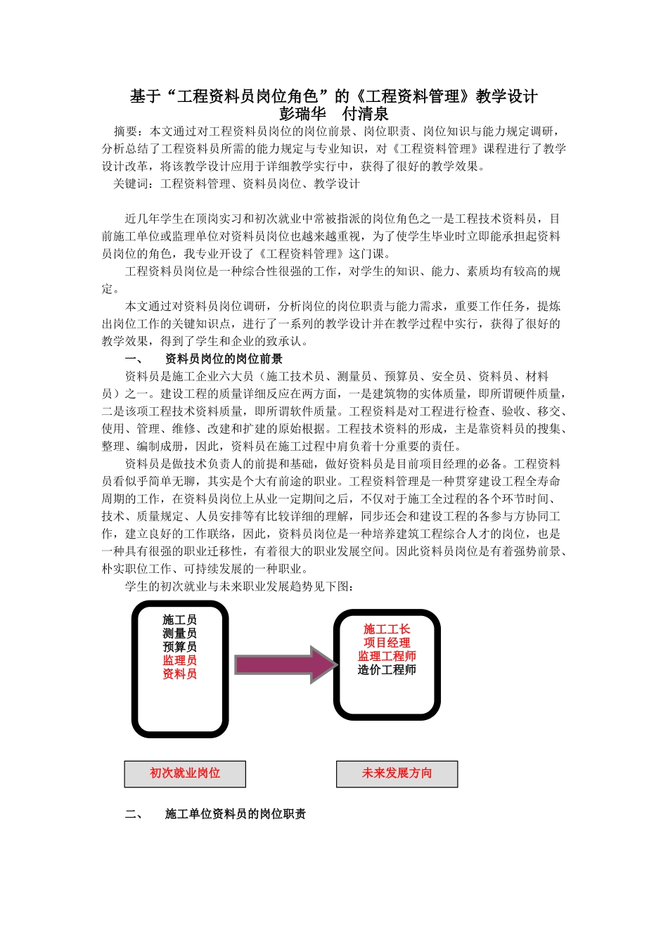 2025年基于工程资料员岗位角色的教学改革_第1页