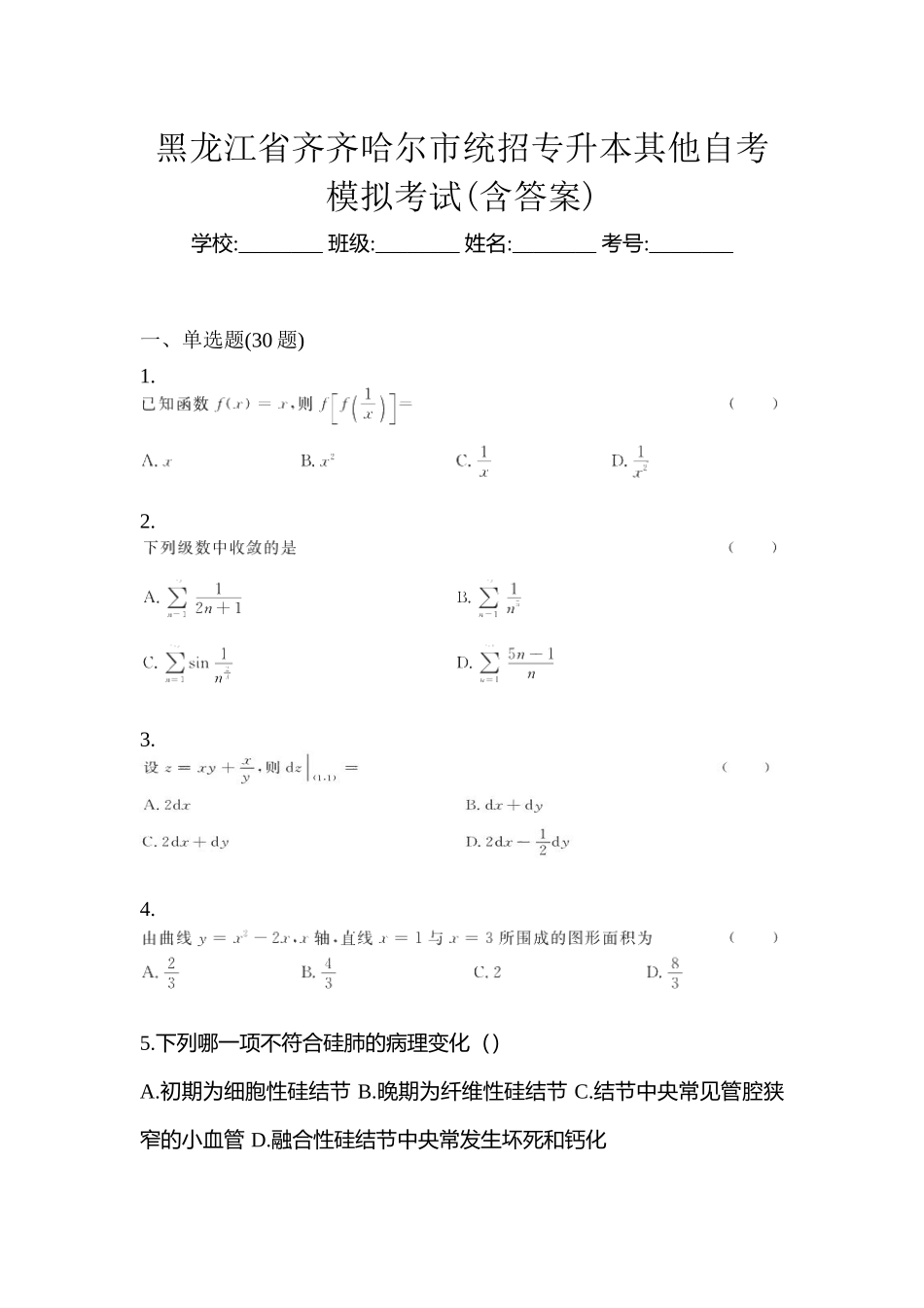 2025年黑龙江省齐齐哈尔市统招专升本其它自考模拟考试含答案_第1页