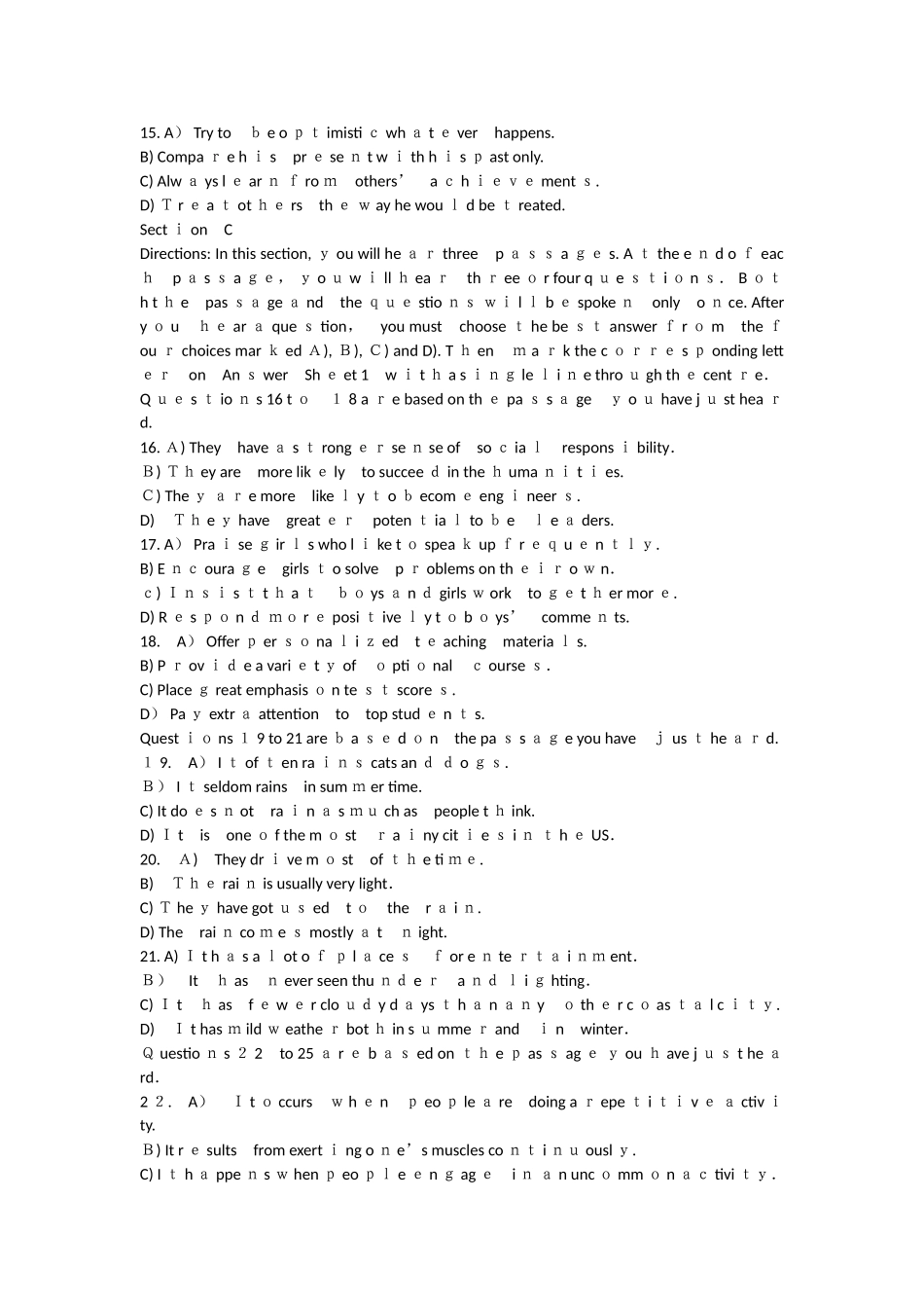 2025年12月英语四级考试真题及答案卷四级考试卷子_第3页