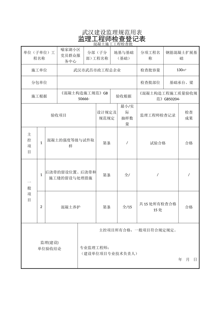 2025年监理工程师检查记录表GB50204混凝土施工_第2页