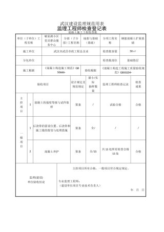 2025年监理工程师检查记录表GB50204混凝土施工