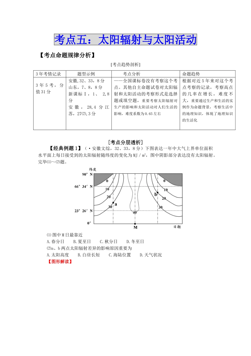 2025年高考地理二轮复习太阳辐射与太阳活动考点5解析_第1页