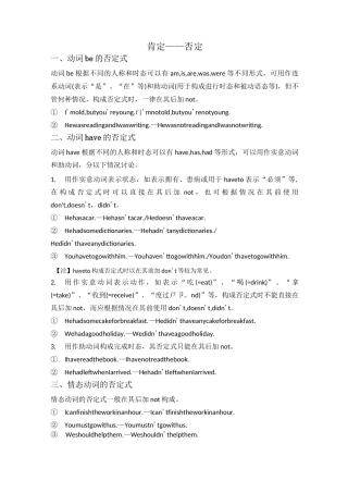 肯定句变否定句