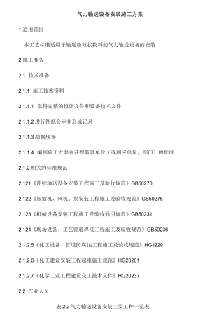气力输送设备安装施工方案