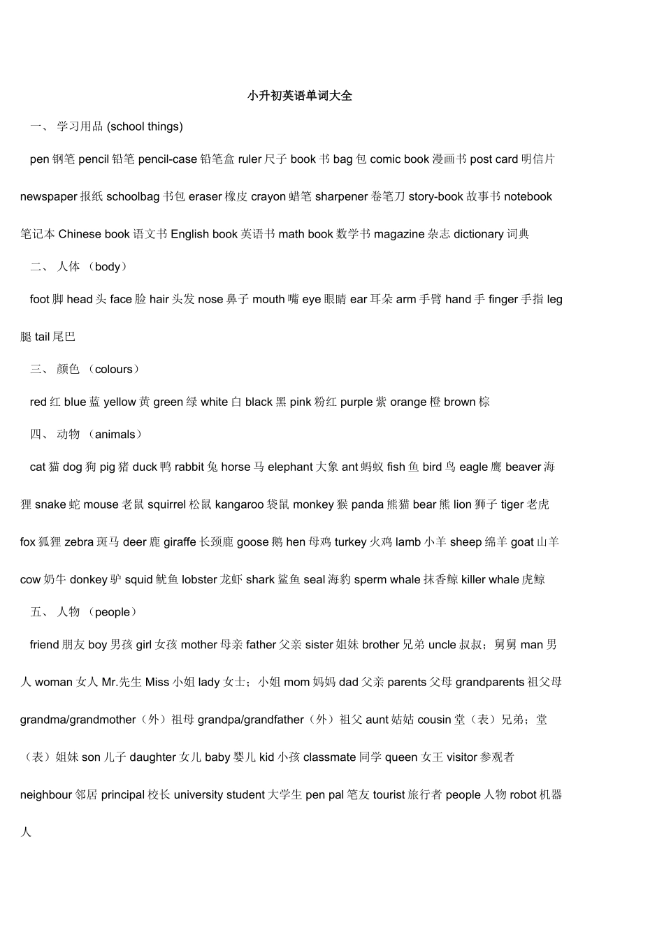 2025年小升初英语单词大全_第1页