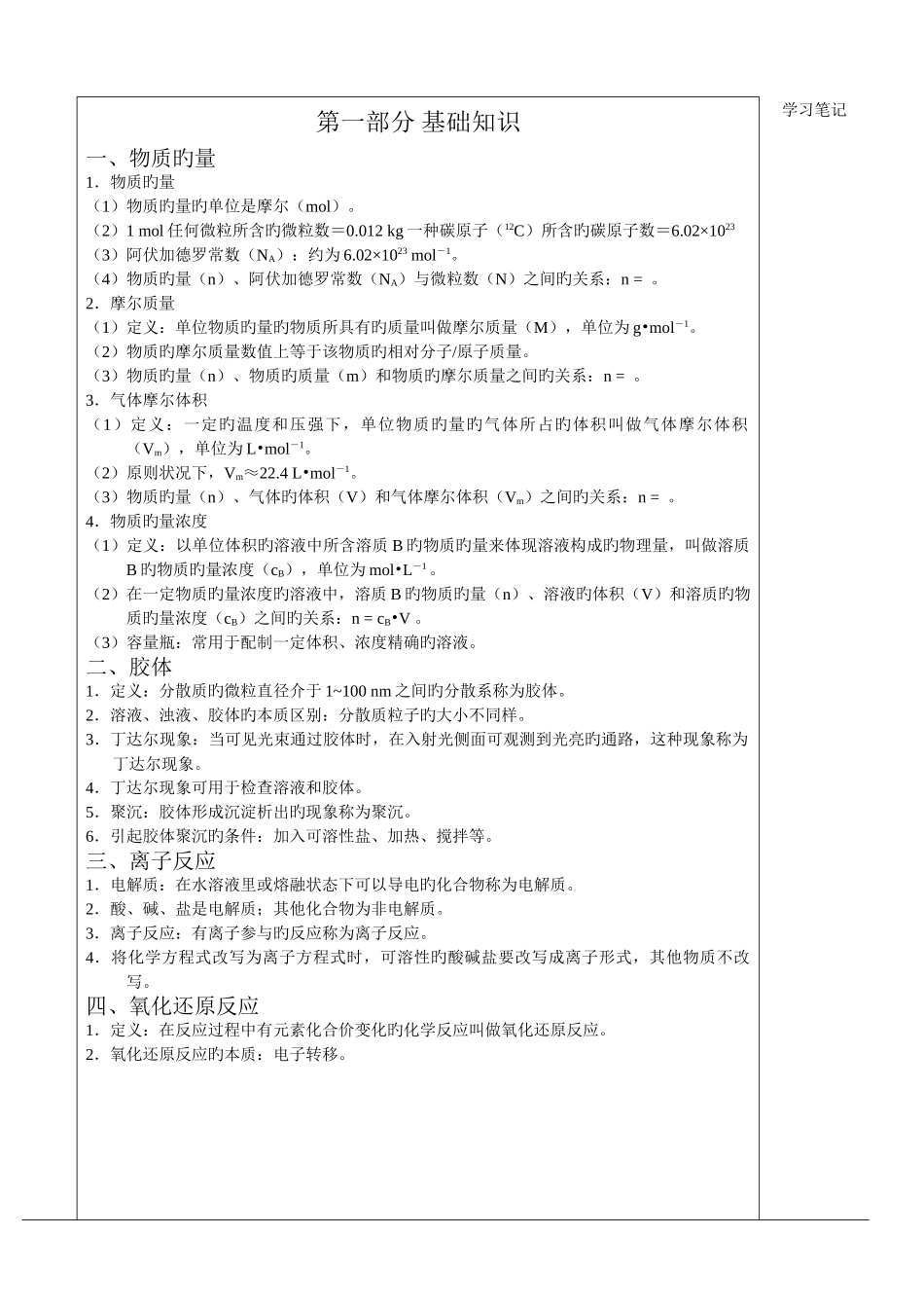 2025年广东省高中化学学业水平考试知识点总结_第1页