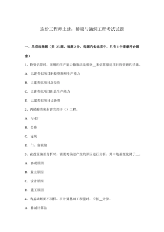 2025年造价工程师土建桥梁与涵洞工程考试试题