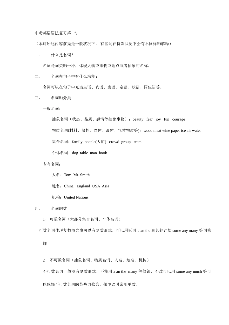 2025年英语名词知识点复习和练习题_第1页