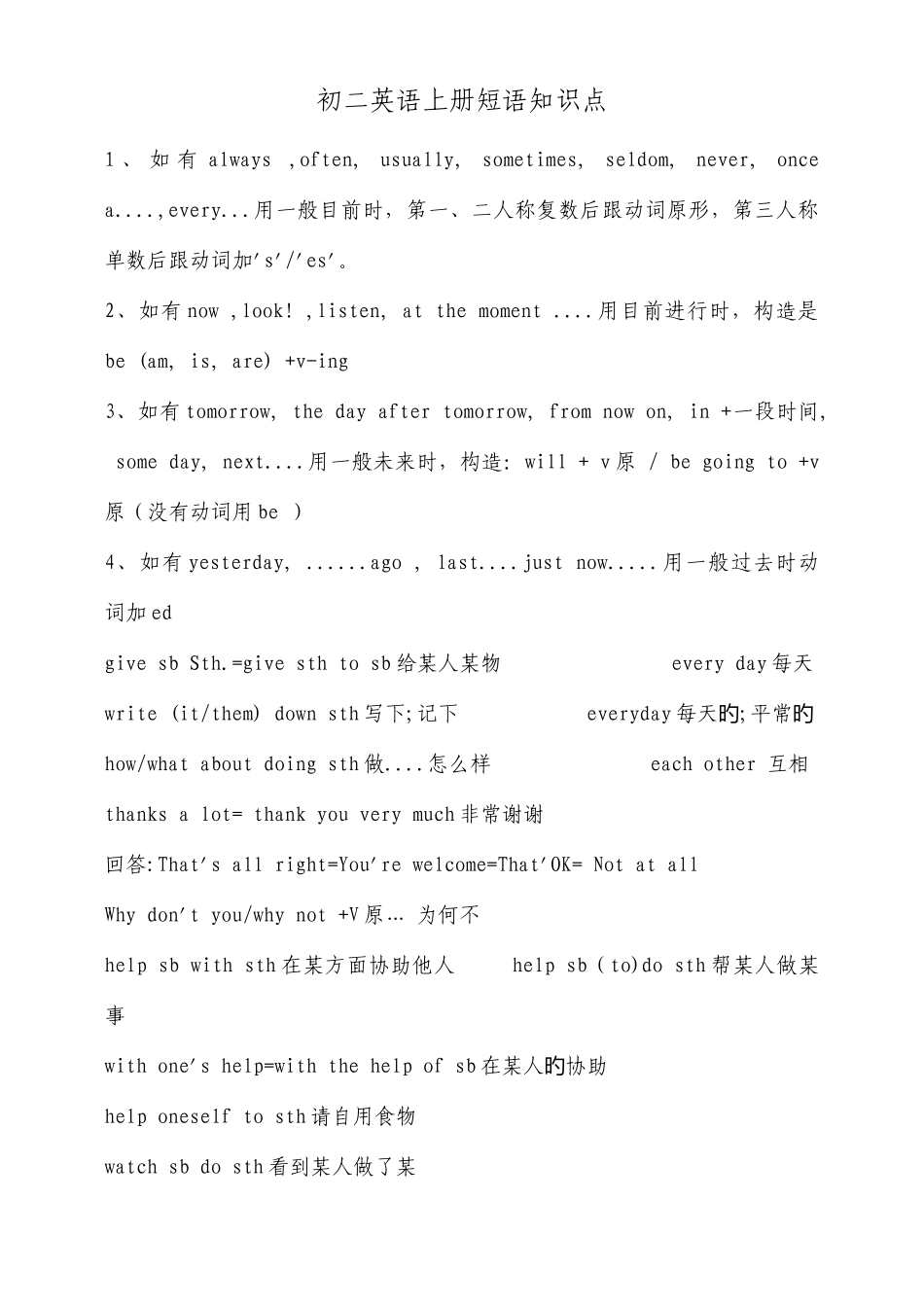 2025年苏教版初二英语上册短语知识点_第1页