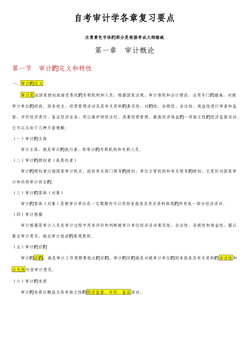 2025年自考审计学各章复习要点_第1页