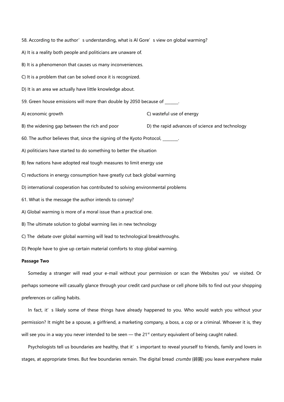 2025年英语四级改革后到12月阅读真题及答案_第2页