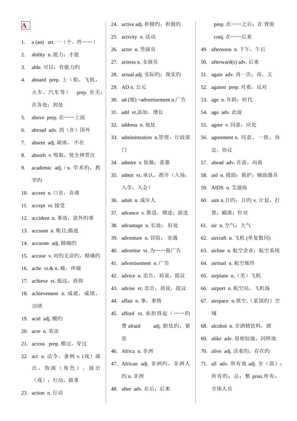 2025年英语学业水平测试会考英语词汇表_第1页
