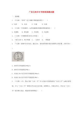 2025年广西玉林市中考物理真题试题含解析