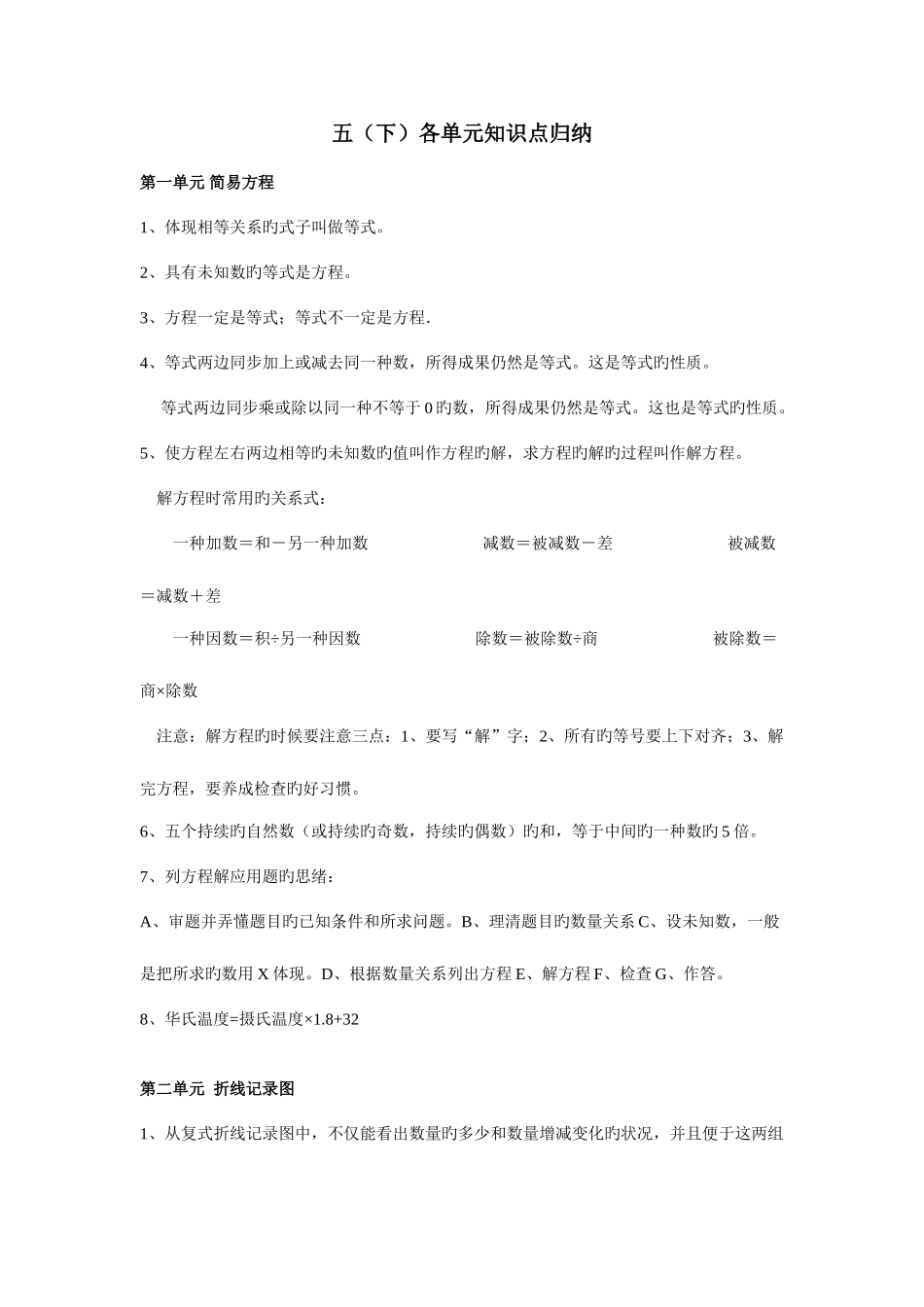 2025年苏教版五年级下册数学各单元知识点归纳_第1页