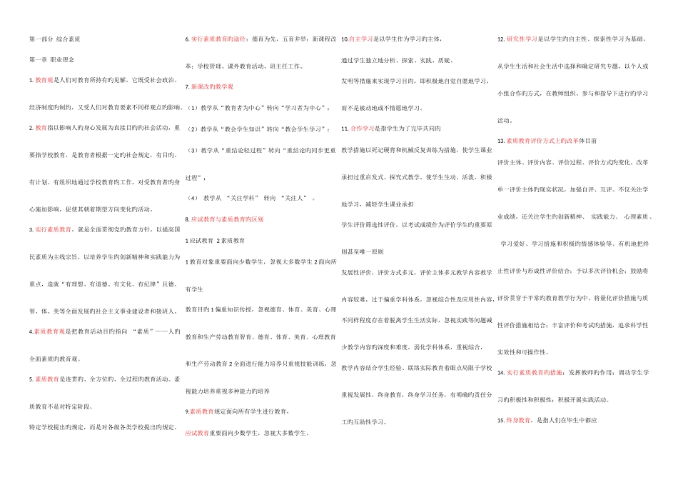 2025年小学教师资格证考试综合高频考点_第1页