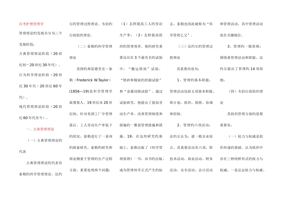 2025年自考护理管理学考点版整理_第1页