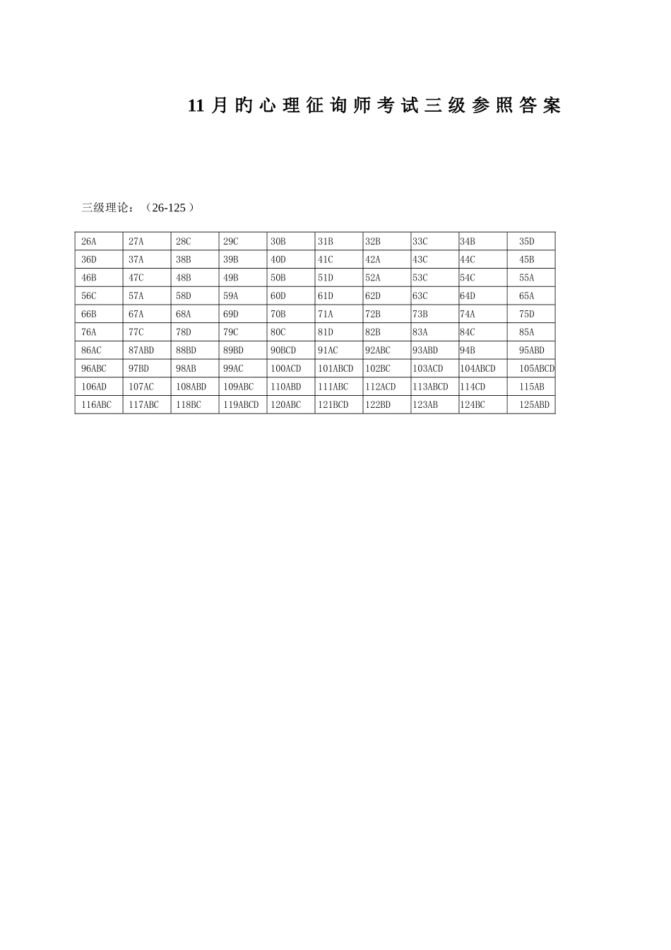 2025年心理咨询师三级理论答案_第1页
