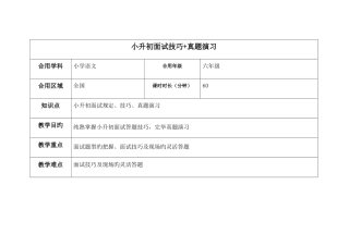 2025年小升初面试技巧模拟真题演练教案