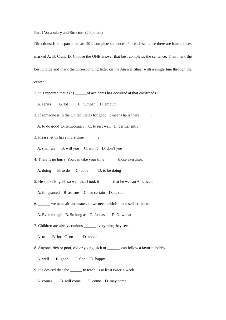 2025年成人本科学士学位英语模拟试题及答案_第1页