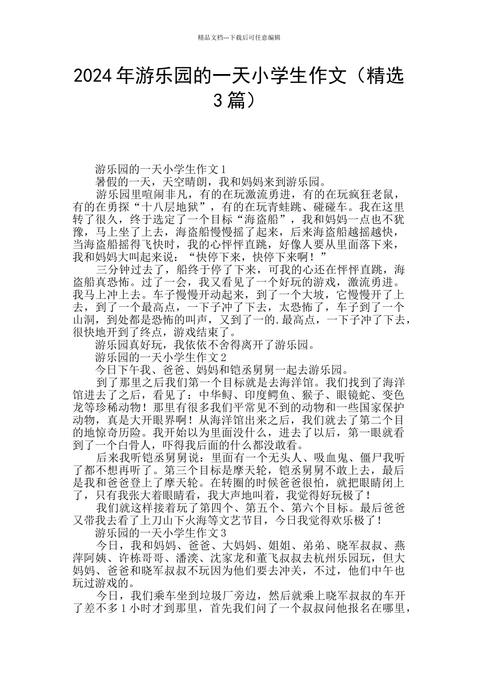 2024年游乐园的一天小学生作文_第1页