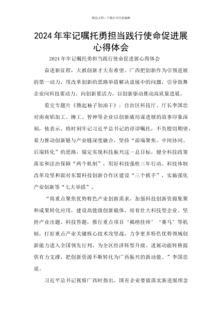 2024年牢记嘱托勇担当践行使命促发展心得体会