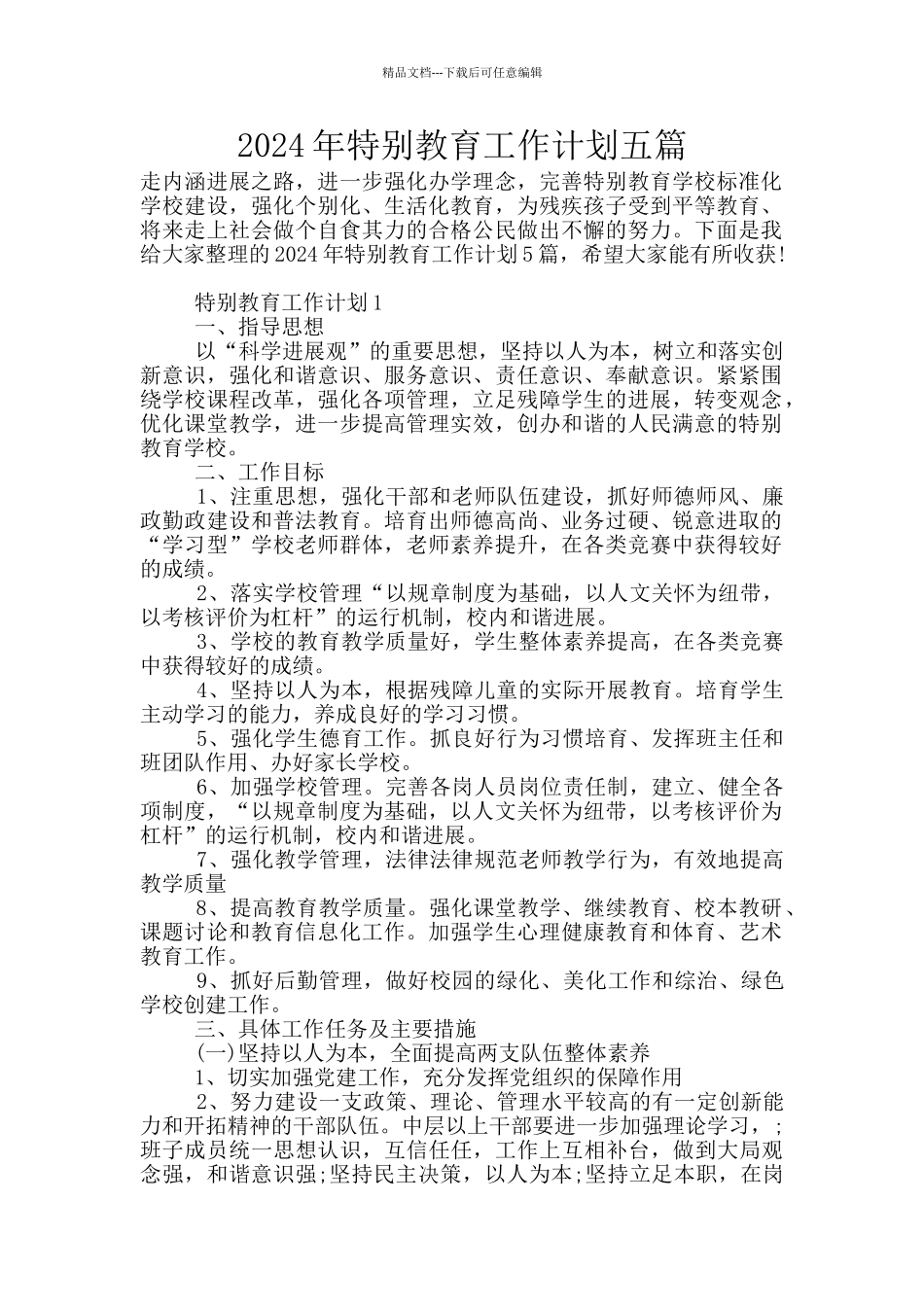 2024年特殊教育工作计划五篇_第1页