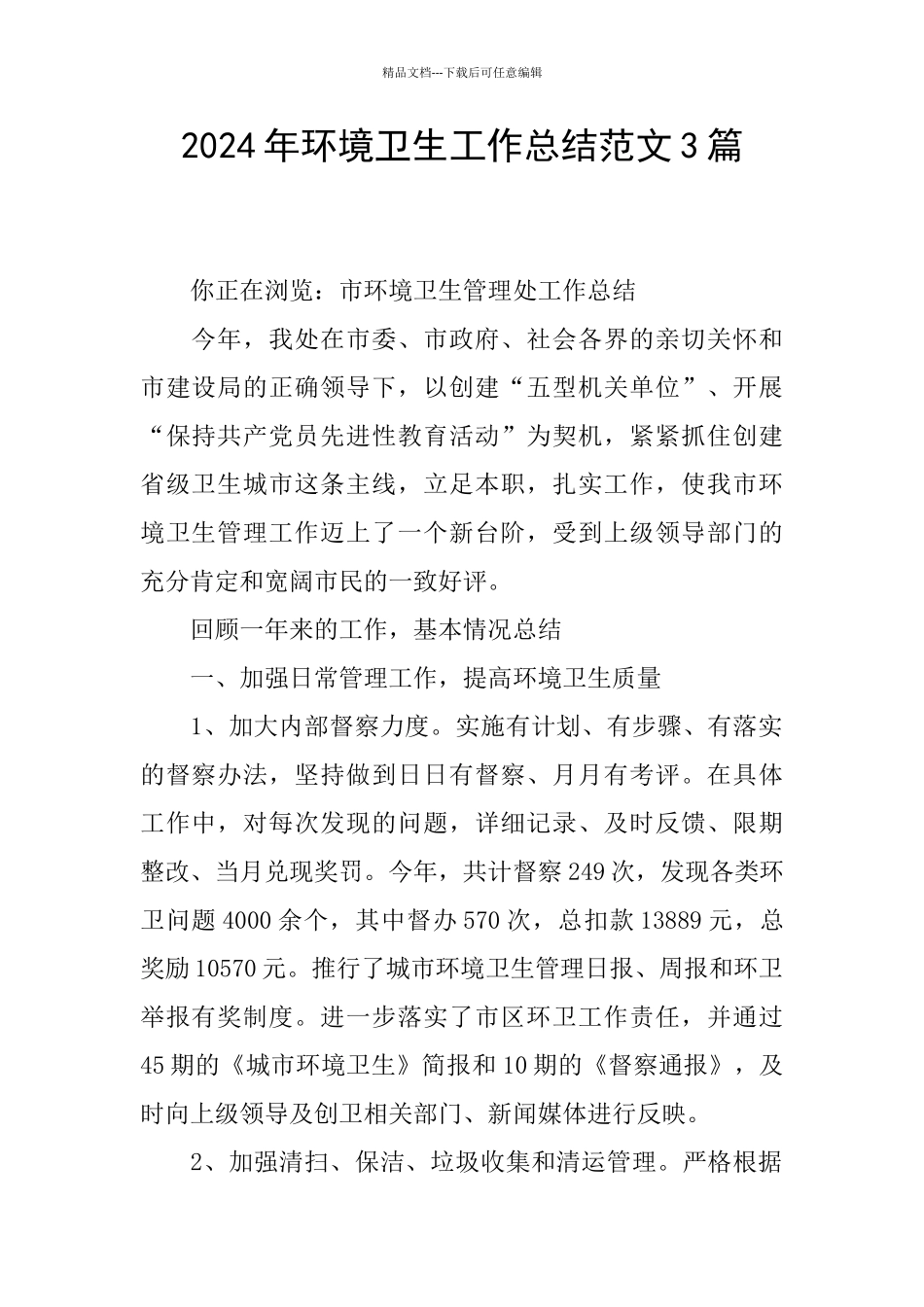 2024年环境卫生工作总结范文3篇_第1页