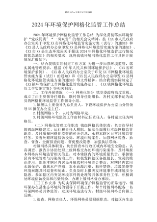 2024年环境保护网格化监管工作总结