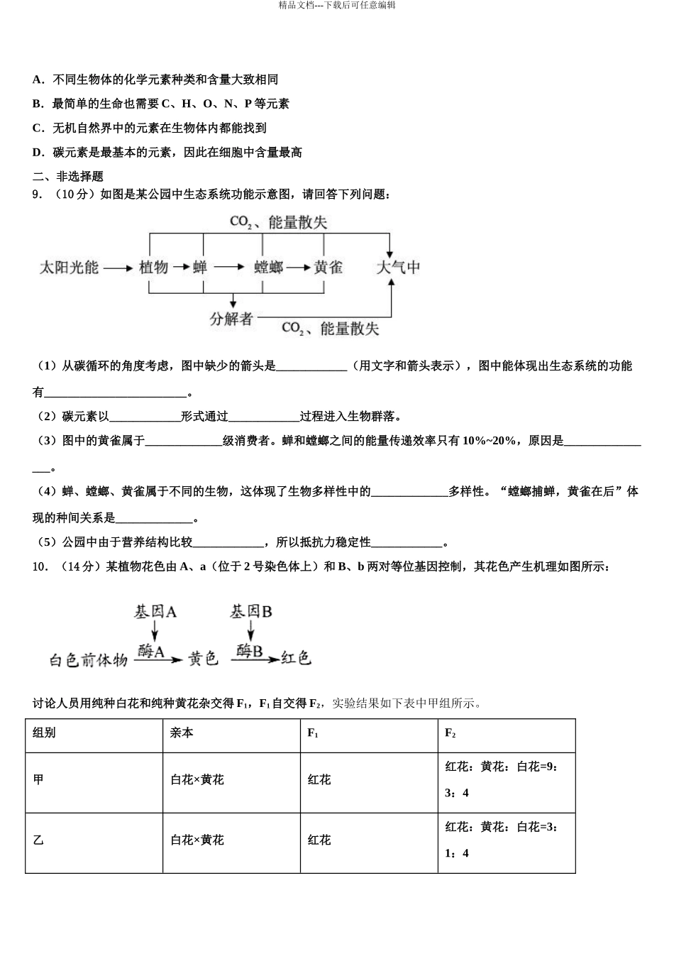 2024年甘肃省庆阳市庆城县陇东中学高三第一次调研测试生物试卷含解析_第3页