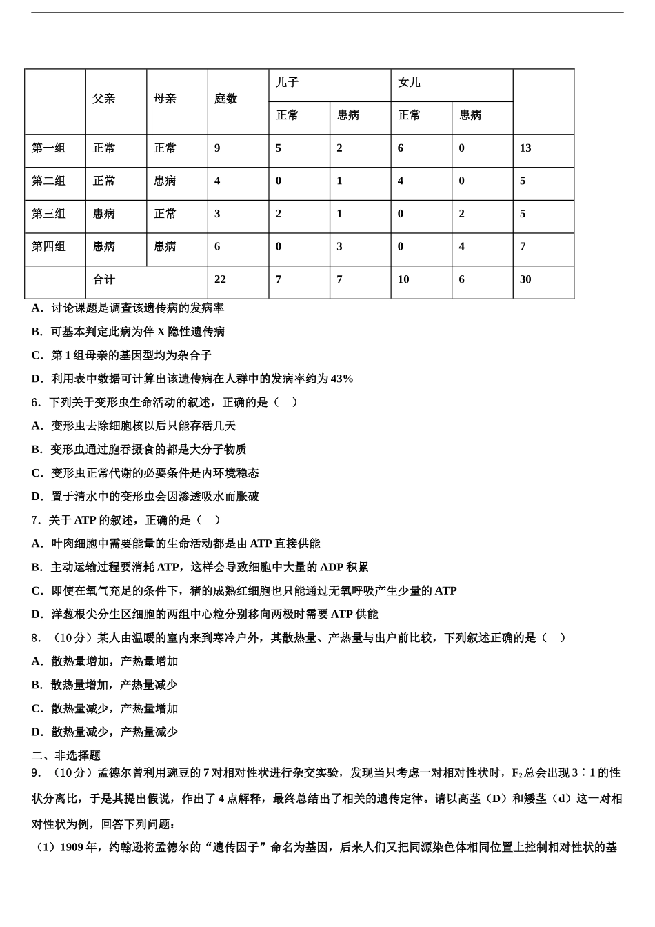 2024年甘肃省庆阳第一中学高三下第一次测试生物试题含解析_第2页