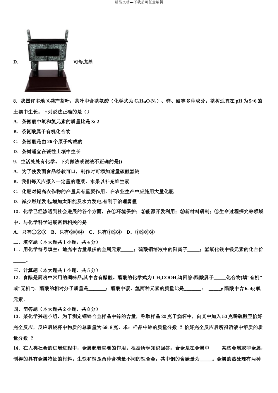 2024年甘肃省武威市凉州区洪祥镇中考化学五模试卷含解析_第3页