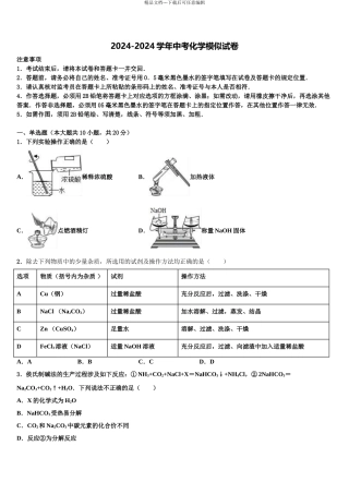 2024年甘肃省武威第九中学中考一模化学试题含解析