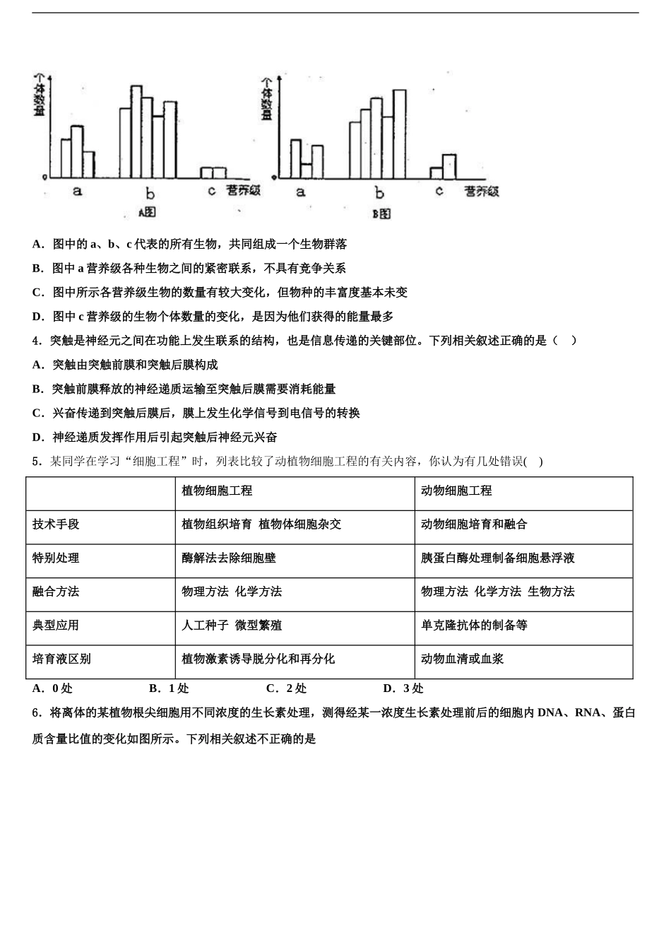 2024年甘肃省玉门市玉门一中高三二诊模拟考试生物试卷含解析_第2页