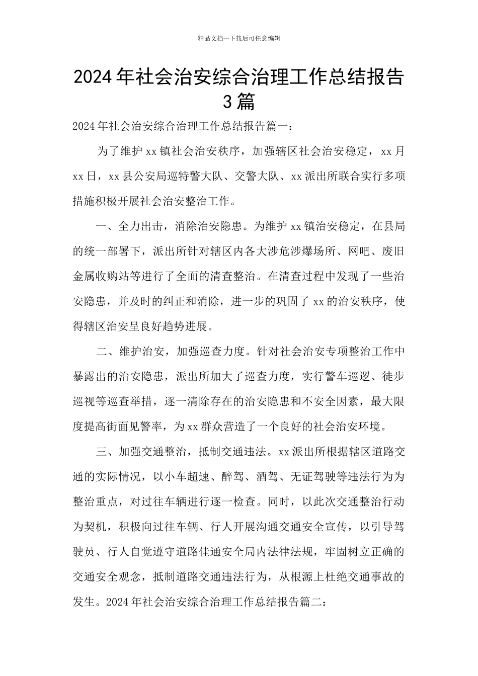 2024年社会治安综合治理工作总结报告3篇_第1页