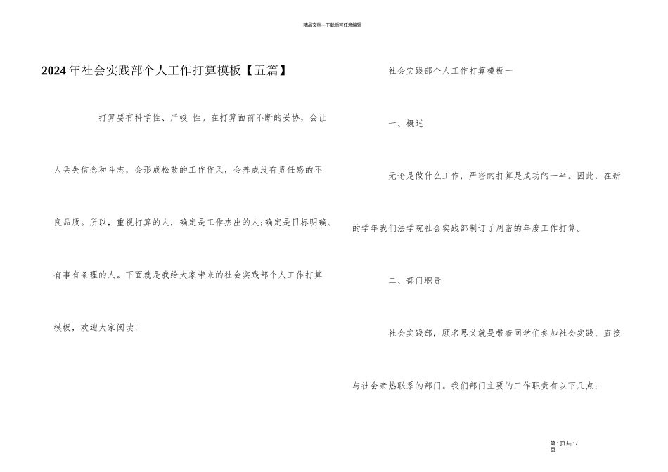 2024年社会实践部个人工作计划模板_第1页