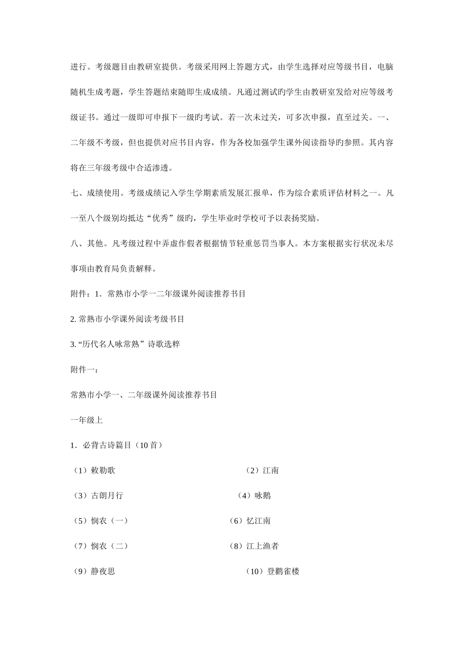 2025年常熟市小学生语文课外阅读等级考核方案_第2页