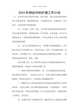 2024年神经内科护理工作计划