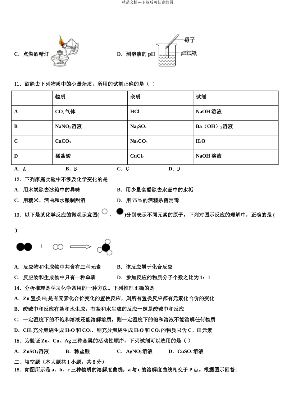 2024年福建省南平三中学中考化学押题试卷含解析_第3页