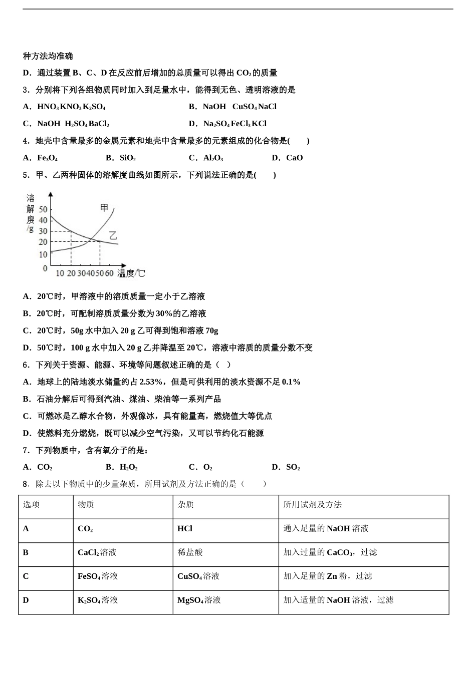2024年福建省惠安科山中学中考化学模拟试题含解析_第2页