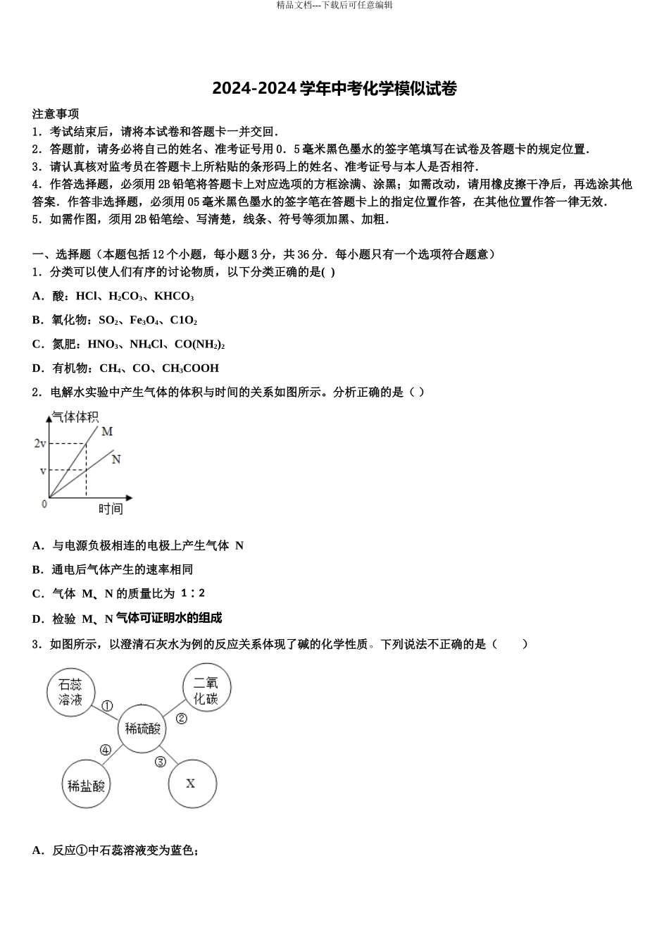 2024年福建省晋江市潘径中学中考化学仿真试卷含解析_第1页
