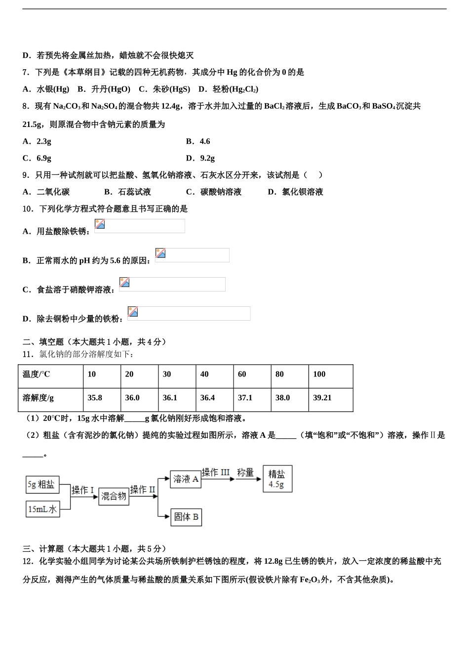 2024年福建省泉州实验中学中考二模化学试题含解析_第2页